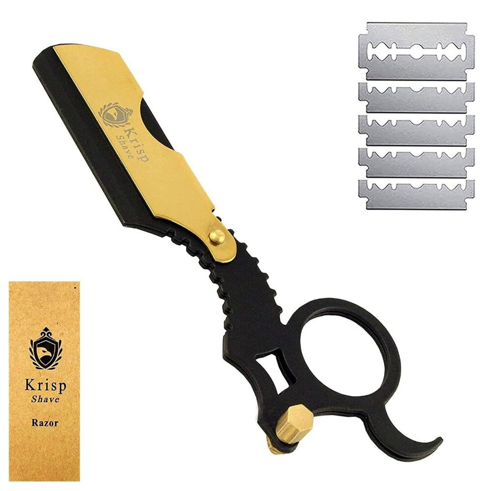 Krisp Beauty professional straight edge shavette razor in Black and gold